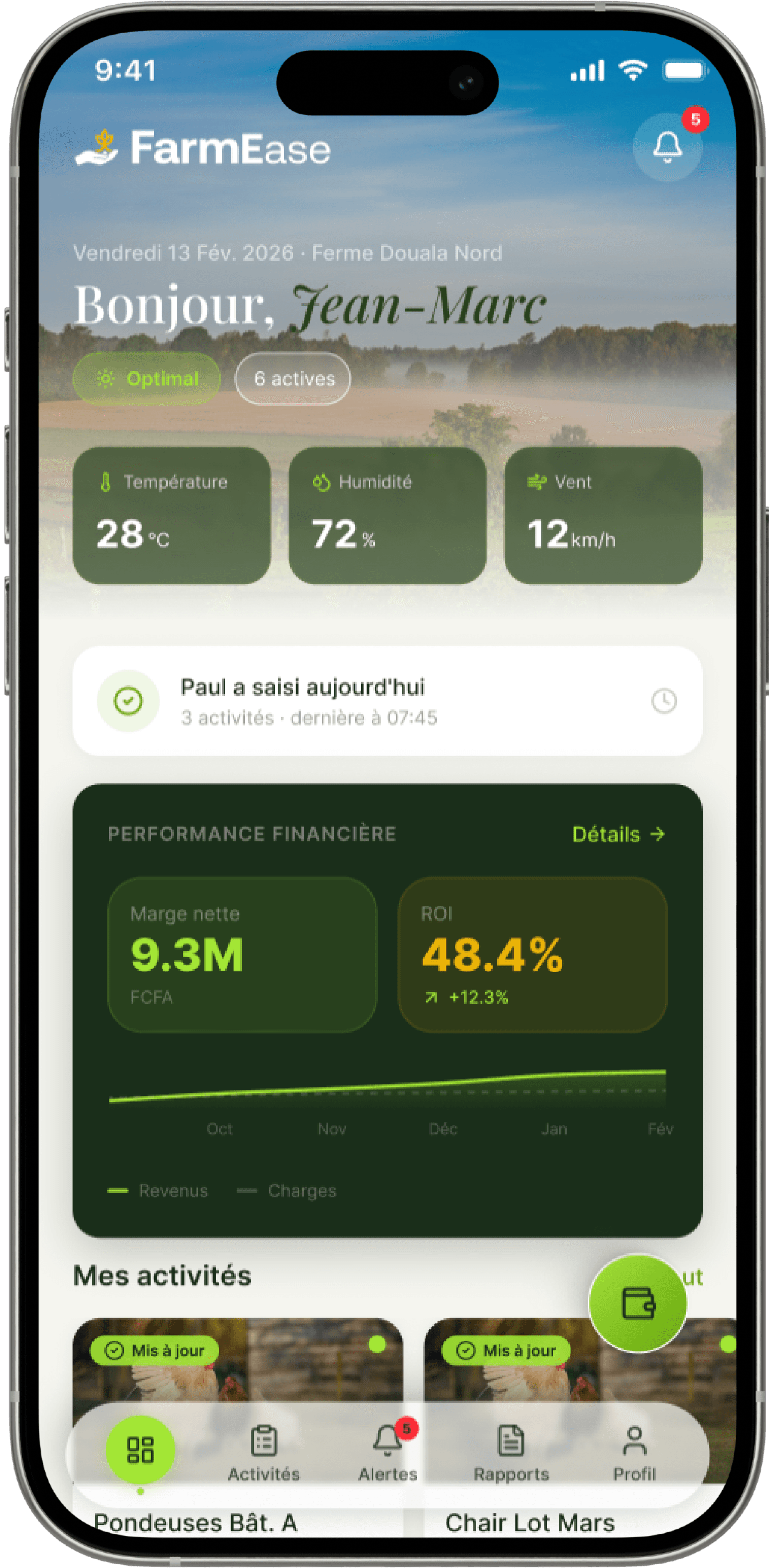 Application FarmEase — tableau de bord